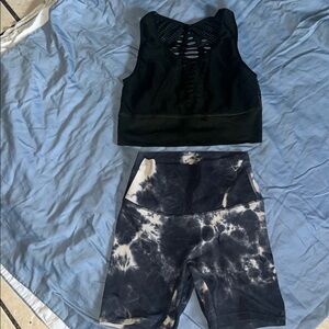Black Mesh Crop Top and Tie-Dye Shorts Set